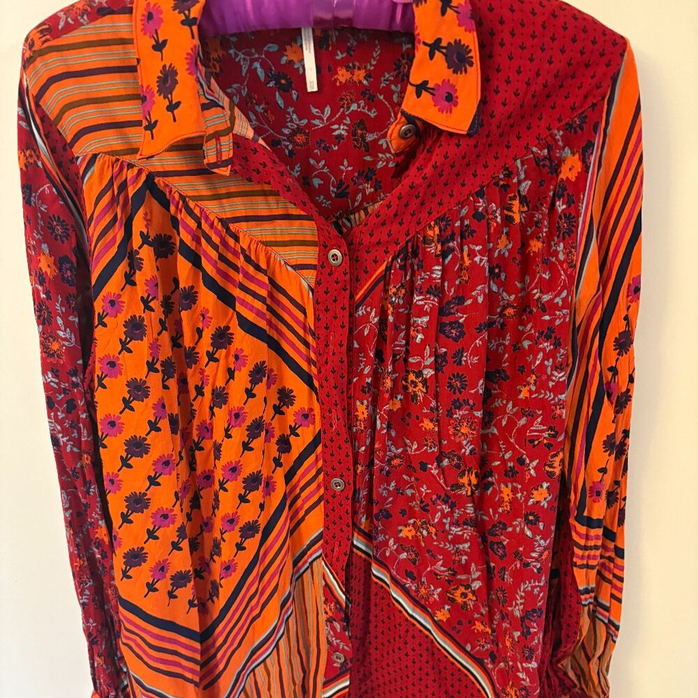 Free People Hazel Button Down Floral Stripe Blouse